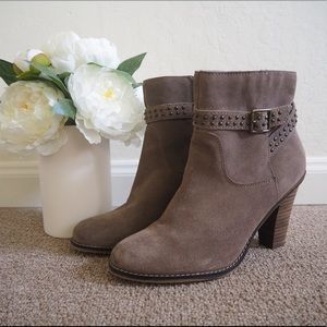Cute Taupe Suede Heeled Booties